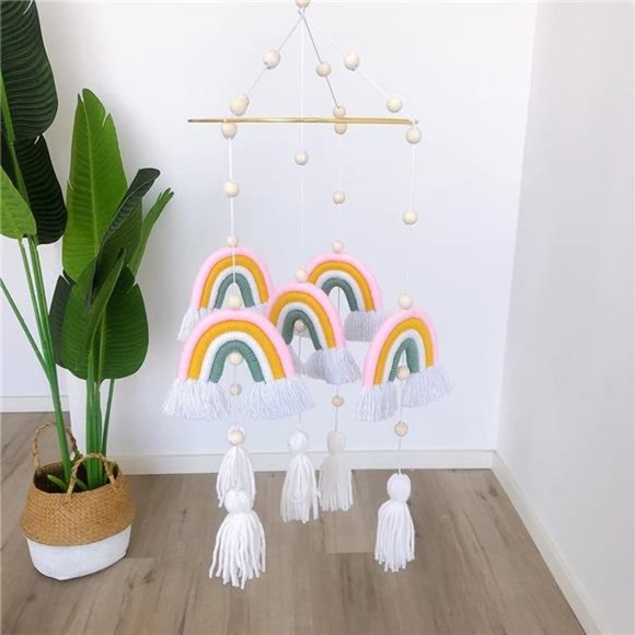 Neutral Baby Crib Mobile, Rainbow Crib Mobile ,Macrame Baby Mobile - Picture 4 of 7